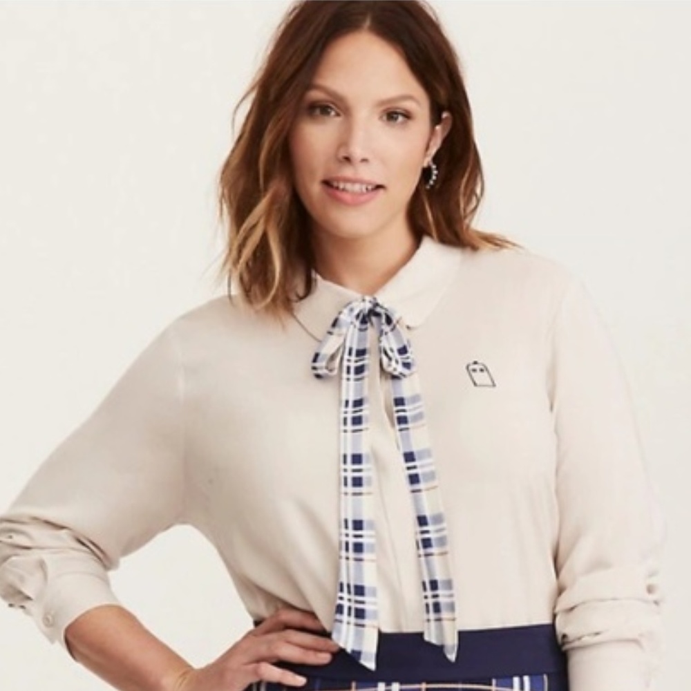 Her Universe Doctor Who Plaid Tie Neck Blouse